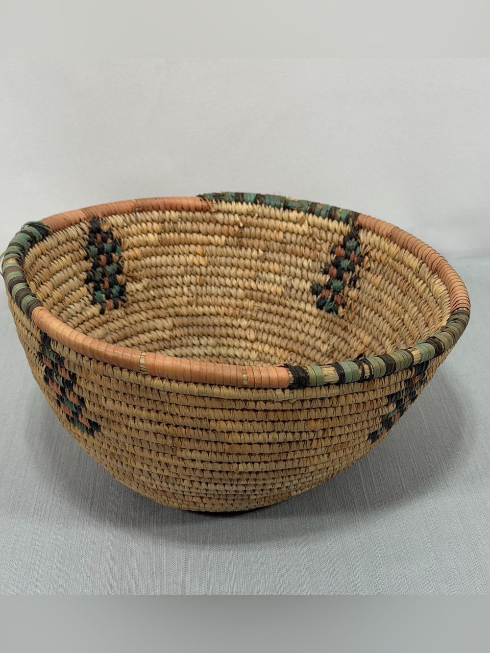 Vtg Hausa Nigerian African Handwoven Coiled Basket Bowl 10.5” Boho Natural